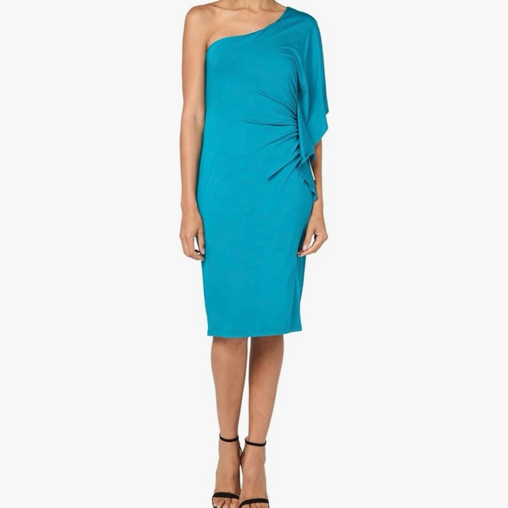 Trina Turk NWT Blue Asymmetrical Ruched Cocktail Dress - Picture 5 of 7